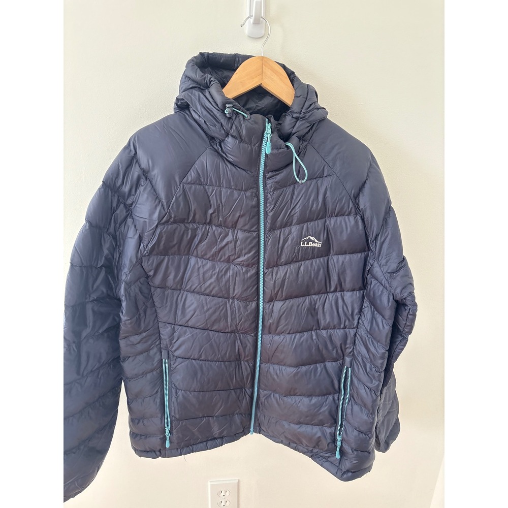 LL Bean Ultralight 850 Down Hooded Jacket Navy Blue Puffer XL Regular 507062
